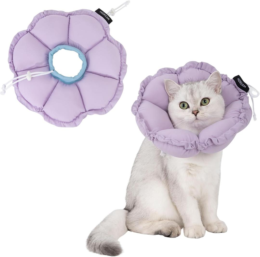 H HIDREAM Soft Cat Cone Collar Cute Adjustable Cat Recovery CollarElizabethan e Collar That Can Protect Head and Foot Wounds Purple Flower All-Season Style