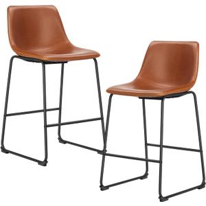DUMOS 26 Inch Counter Height Bar Stools Set of 2, Modern Faux Leather High Barstools with Back and Metal Leg, Bar Chairs for Kitchen Island, Elegant Brown