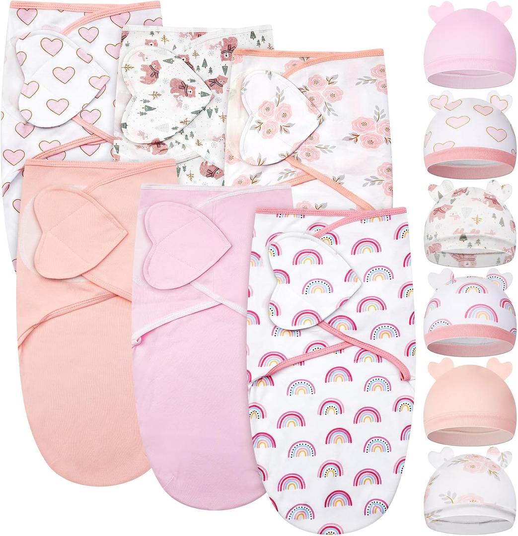 Ramede 6 Pack Baby Swaddle Blanket with Hats Sleep Swaddle for 0-3 Months Newborn Sacks Soft Cotton Wearable for Girl and Boy (Pink) Ramede 6 Pack Baby Swaddle Blanket with Hats Sleep Swaddle for 0-3 Months Newborn Sacks Soft Cotton Wearable for Girl and Boy (Pink)