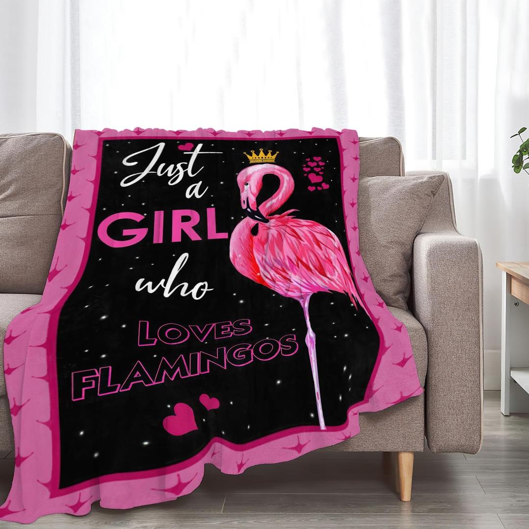 Just A Girl Who Loves Flamingos Blanket Cute Flamingo Decor Throw Blanket Gifts for Girls Boys Super Warm Soft Plush Fleece Flannel Winter Bedding Blanket for Kids Adults Women Men 50"X40"