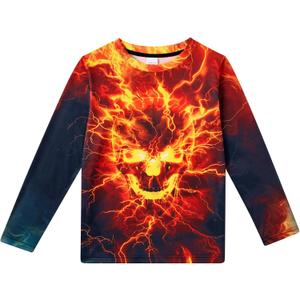 RAISEVERN Boys Girls 3D T-Shirt Graphic Print Tees Long Sleeve Shirts Size 6-14 (Orange, XL)