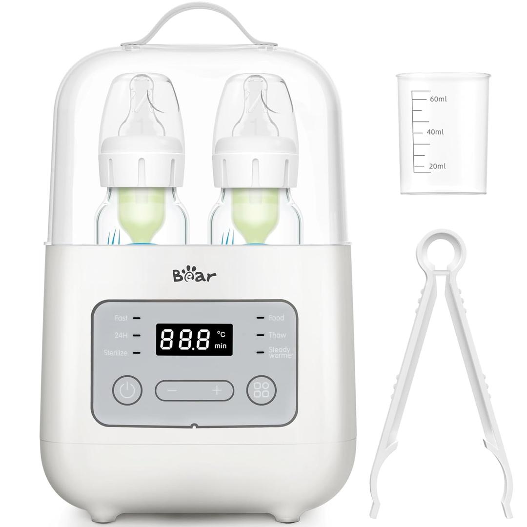 Bear Bottle Warmer, Baby Double Bottles Heater Breastmilk Food Warmer for New Born Twins, with Temp Control 24H Water Bath Warming, Fast Heating Steaming Thaw Multifunctional