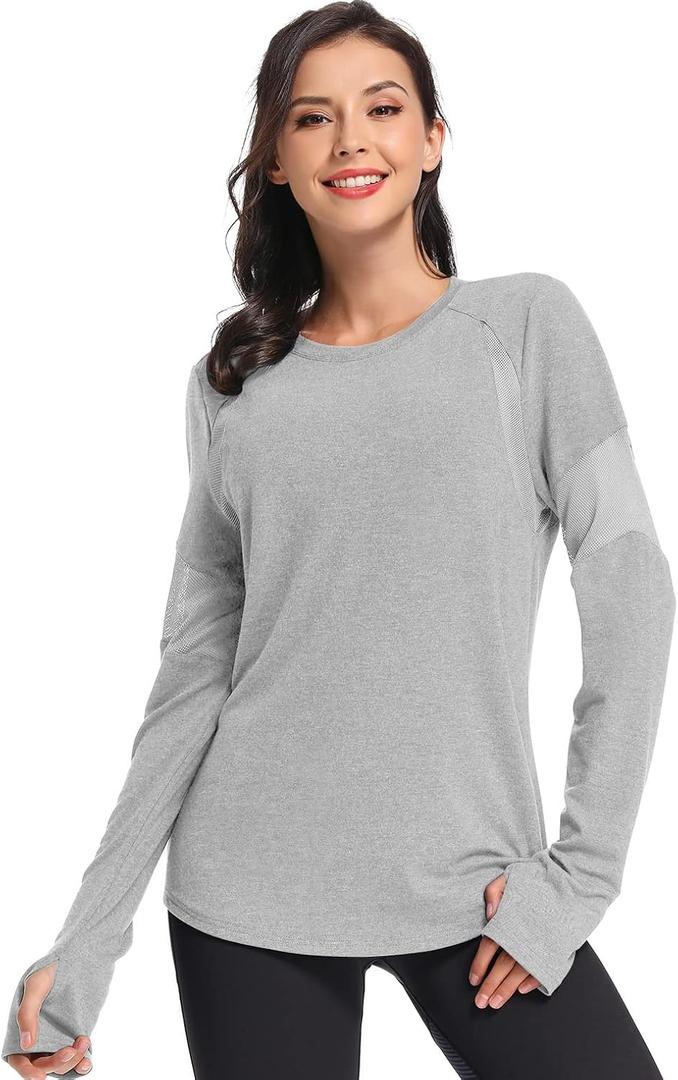 Muzniuer Womens Long Sleeve Workout Shirts-Plain Long Sleeve Tshirt for Women Yoga Sports T-Shirt Activewear with Thumb Hole (S)