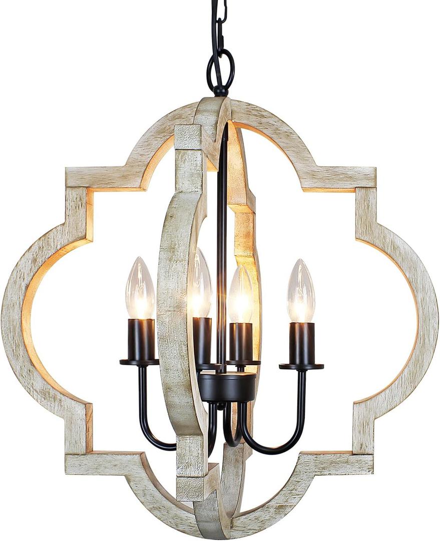 19.49'' Farmhouse Orb Chandelier, 4-Light Rustic Dining Room Light Fixture, Farmhouse Light Fixtures Adjustable Height, Hanging Pendant Lighting for Dining Room Kitchen Island Entryway Foyer (Distressed white)