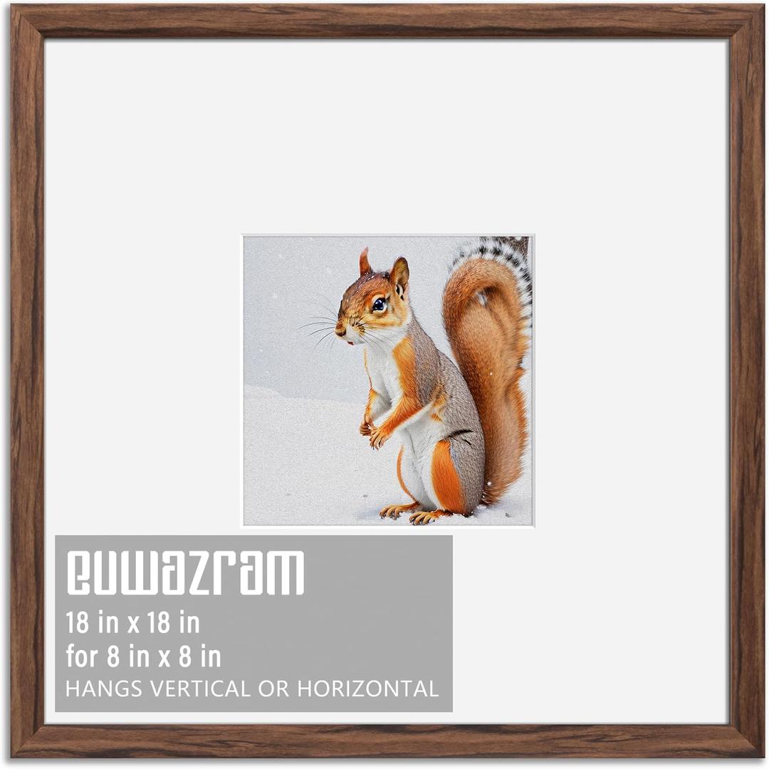 Rustic Walnut 18x18 Frame - Single Frame, 18 x 18 Poster Frame with Mat for 8x8, Picture Frames for Artwork, Puzzles, Photos and Movie Posters