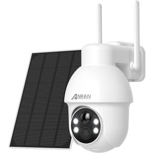 ANRAN 4K Solar Security Camera Outdoor Wireless-360 PTZ, 8MP Color Night Vision, Battery-Powered WiFi Camera with PIR Detection, 2-Way Audio, No Wiring Needed, Compatible with Alexa (4K White-1pcs)