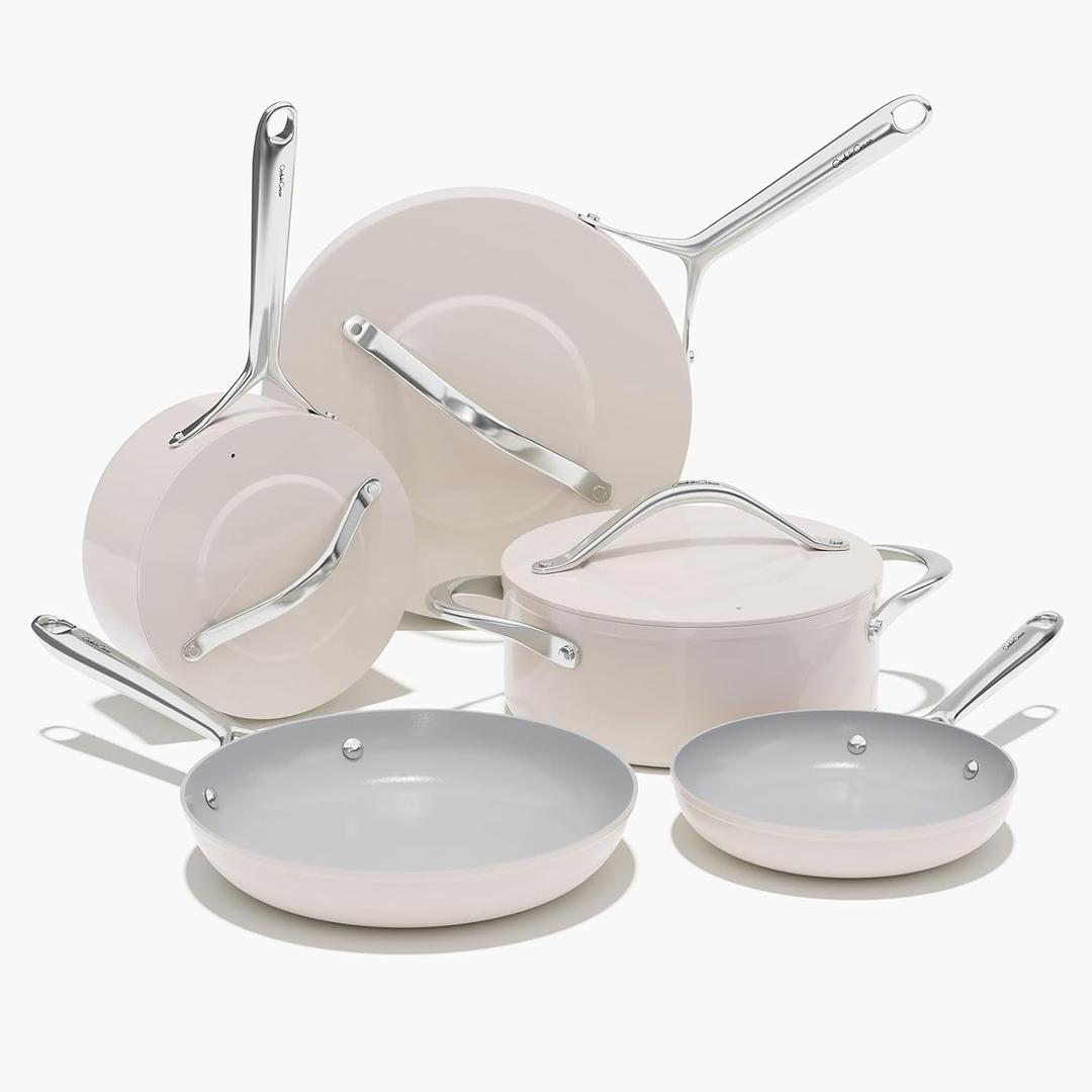 Ceramic Nonstick Pots and Pans Set Ceramic Cookware Set 8-Piece - Non-Toxic & PTFE/PFOA/PFAS Free, Induction Compatible, Oven & Dishwasher Safe to 500F, Cream