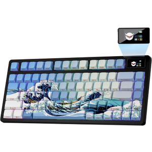XVX 75% Keyboard with Color Smart Display, L75 Pro Low Profile Gasket Mechanical Gaming Keyboard, Bluetooth 5.1/2.4G Wireless/Type-C Wired Custom Key Board with RGB Backlit, Blue Kanagawa Theme