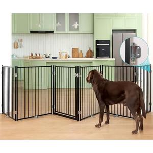 No Pawblems Free Standing Dog Gate with Door, 30'' Tall Foldable Dog Fence for Indoor & Outdoor, Up to 156 Inch Extra Wide Christmas Tree Fences for Dogs, Toddler(Black, 6 Panels)