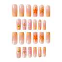 24 Pcs Floral Fake Nails Long Square Press on Nails Rhinestones 3D Gold Curve Line False Nail French with Leopard Print Designs Glossy Glue on Nail DIY for Women Manicure Art
