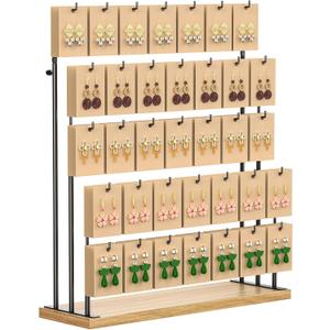 ORLESS Jewelry Display for Vendors, Earring Display Stand for Selling, Necklace Display Holder for Selling, Earring Cards Organizer for Bracelets, Rings, Jewelry Towers, Original Wood (35 Hooks) (Carbonized Black)
