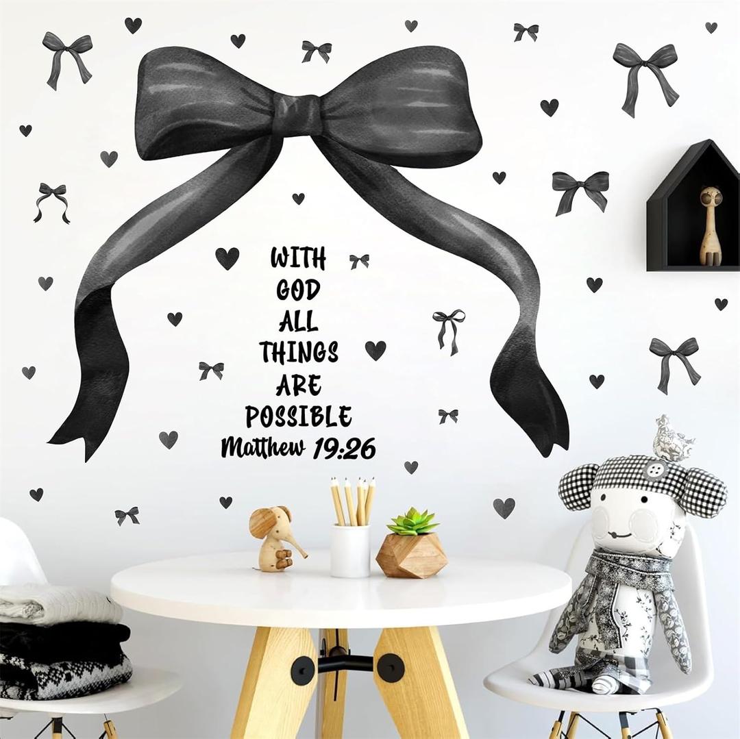 Large Black Bow Wall Stickers Watercolor Bowtie Wall Art Decor for Teen Girls Room Bows Bridal Shower Party Decals for Backdrop Peel and Stick Coquette Inspirational Decal Art Vinyl Mural for Bedroom