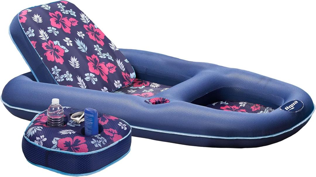 Aqua Campania Ultimate 2-in-1 Pool Float Lounge  Extra Large  Inflatable Pool Floats for Adults with Adjustable Backrest & Cupholder Caddy  Multiple Colors/Styles