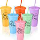 CHENGU 6 Set Girls Trip Gifts Favors Weekend Gifts 2026 for Girls Women Trip Cup with Lid Straw 24oz Plastic Tumbler Travel Friendship Cup for Friend Bachelorette Vacation Party (Colorful)