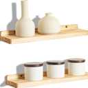 Freezing point Floating Shelves for Wall Set of 2 Natural Wood 16Inch Wall Shelf Decor Plant Display Collectibles Mounted Kitchen Bathroom Bedroom Corner Decorative Storage Stand Carbonized (164)