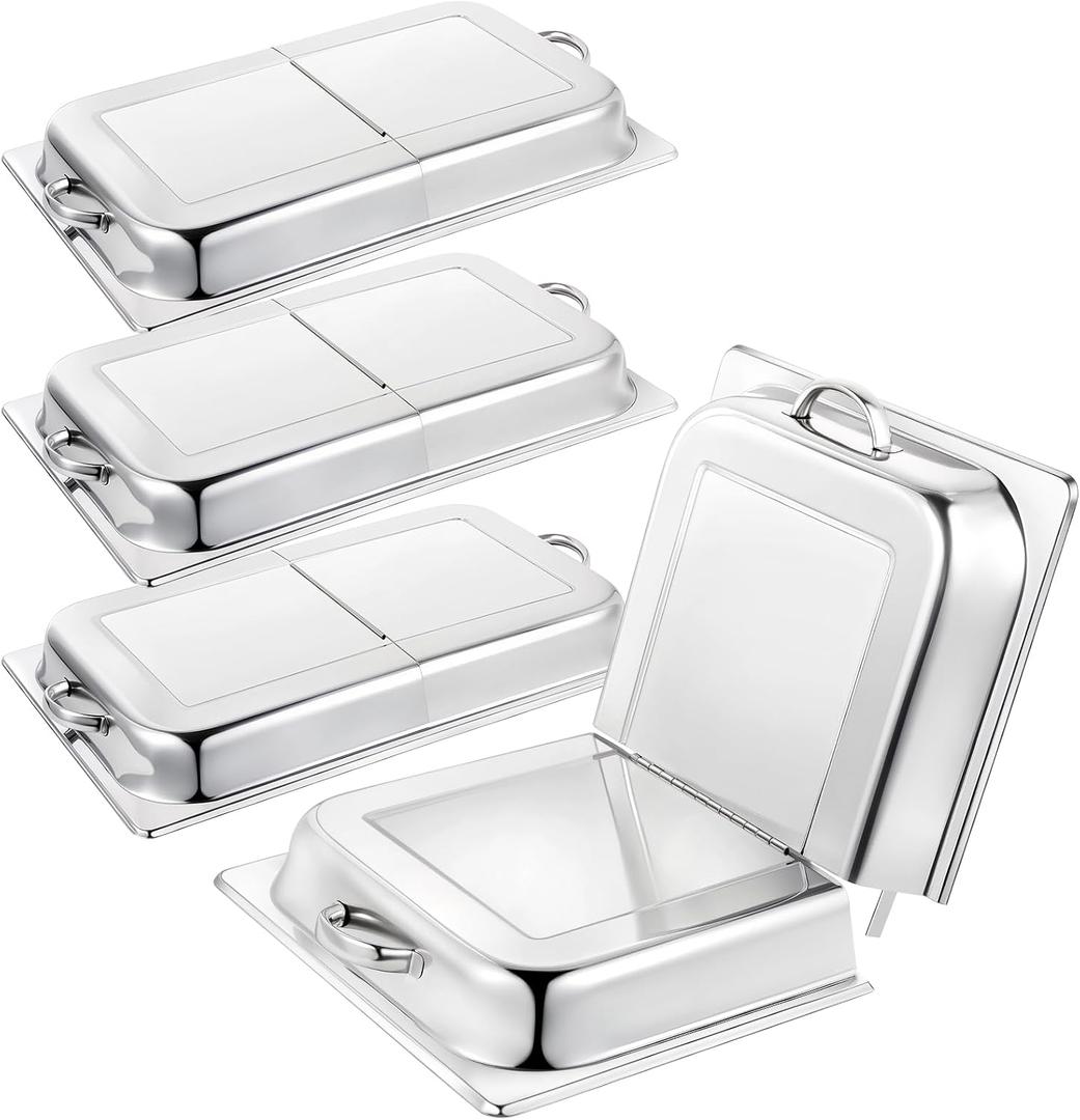 Blulu 4 Pack Hinged Dome Cover with Handle, 21. 65 x 13 x 2. 56 Inch, Steam Table Pan Hotel Pan Cover Stainless Steel Hinged Dome