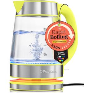 Speed-Boil Water Electric Kettle, 1.7L 1500W, Coffee & Tea Kettle Borosilicate Glass, Water Boiler, Auto Shut-Off, Cool Touch Handle, Base Detachable, LED. 360 Rotation, Boil Dry Protection (Yellow)