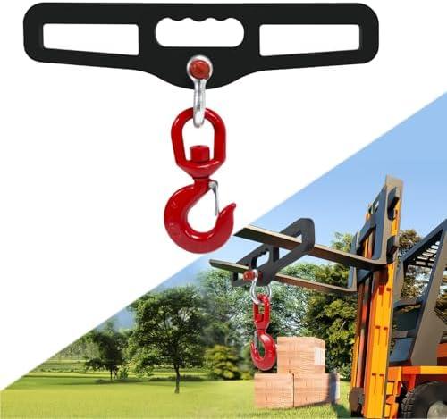 Heavy Duty Forklift Lifting Hook, Fork Lifting Attachment, 6,600 LB Capacity（3 Ton）, Dual Fork Mount, With swivel hook for Lifting Generators, Drums, Machinery, Fit For Standard Forklift/Tractor Forks