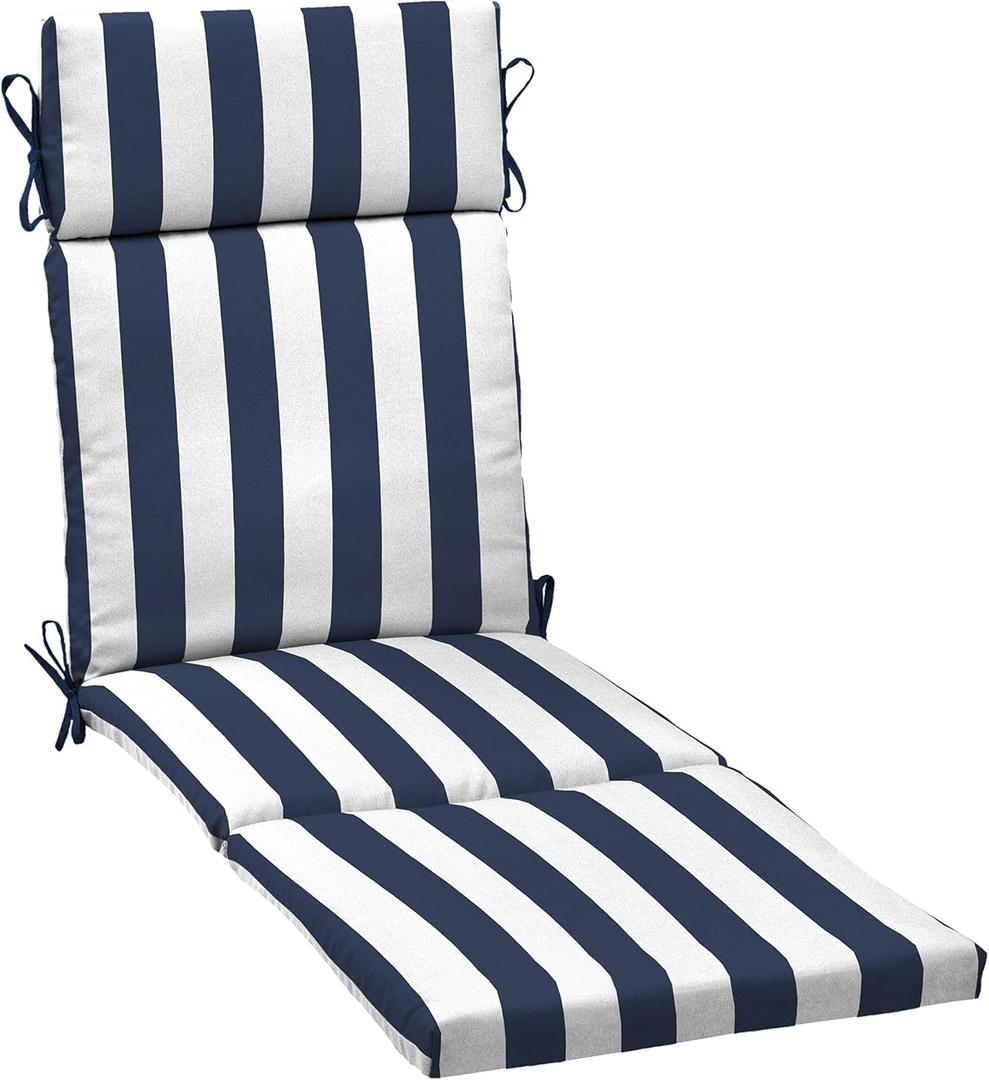 Arden Outdoor Chaise Cushion, 21 in x 72 in, Weather-Proof, Rain-Proof, Fade Resistant Patio Cushion for Chaise Lounger Sapphire Blue Cabana Stripe