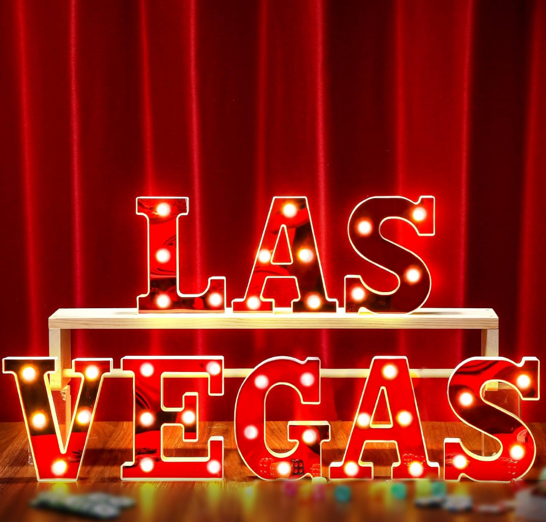 Las Vegas 6.3" Light up Letters Sign Party Decorations Battery Powered Marquee Lighted Sign LED Alphabet Letter Lights for Night Party Tabletop Decor Supplies