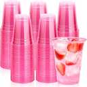 KesaPlan 100 Pack Pink Plastic Party Cups, 16 oz Disposable Wine Glasses Bulk, Pink Clear Drinking Cup for Cocktail, Cute Disposable Cups for Birthday Wedding Valentines Bachelorette Party Holiday