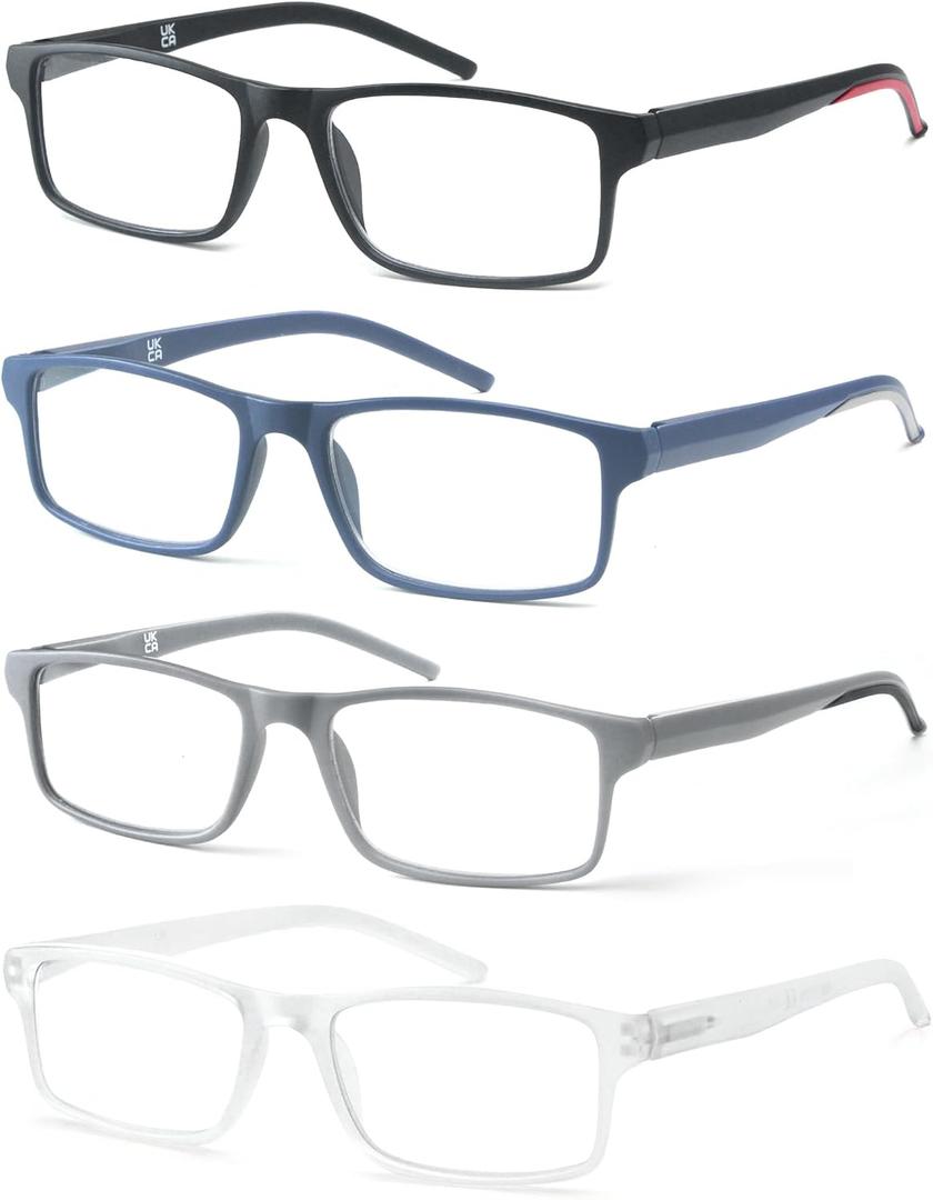OLOMEE Blue Light Blocking Reading Glasses for Men Wide Rectangular Men's Readers +2.50 Lightweight Large Rectangle Cheaters Glasses with Spring Hinges 4 Pack,Anti Eyestrain/UV