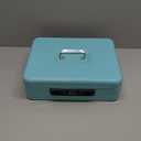 Jssmst Cash Box with Sliding Coin Lid and Snap Latch Combination Lock - Portable Cash Box with Money Tray and Lock, Secure Locking Money Box for Cash Organizer, 11.8L x 9.5W x 3.5H Inches, Light Blue