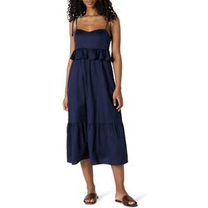 Amazon Essentials Women's Fit and Flare Empire Waist Sweetheart Neck Cotton Sateen Tiered Maxi Dress