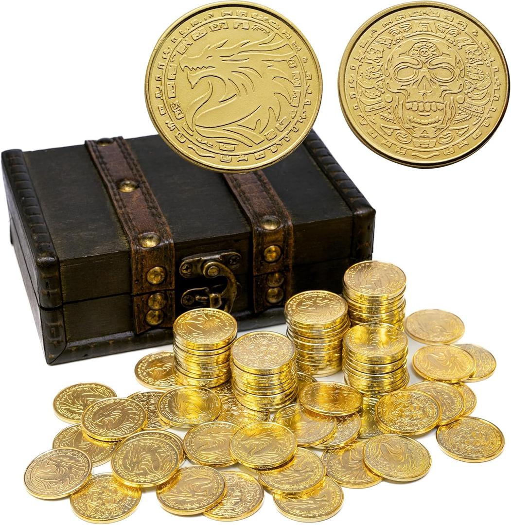 Metal Pirate Coins, 100 Massive Toy Gold Coins for Board Games, DND Prop Accessories for Dungeons & Dungeons, Treasure and Treasure Chest Fantasy Dragon Coin Gifts