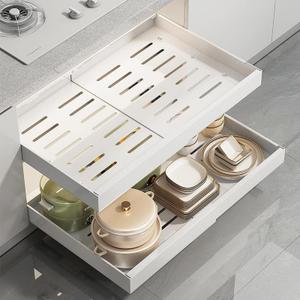 Expandable Pull Out Cabinet Organizer, No Screw Adjustable Cabinet Drawer, Peel and Stick Pull Out Drawer, Shelve for Kitchen Cabinets - 16.9 inch - White-1PC