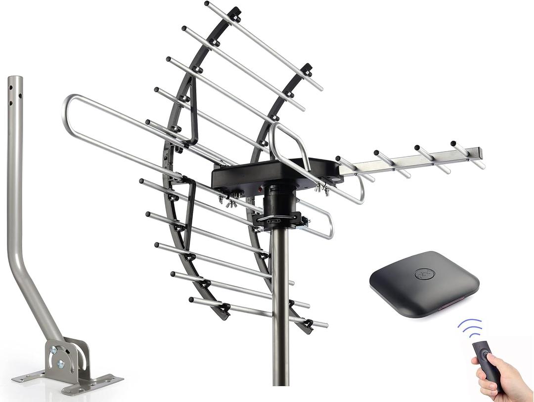 PIBIDI Digital HD TV Antenna, Amplified Attic/Outdoor Antenna, 360 Degree Rotation Wireless Remote, 4K 1080P VHF UHF, Mounting Pole Included, 200 Miles Range PIBIDI Digital HD TV Antenna, Amplified Attic/Outdoor Antenna, 360 Degree Rotation Wireless Remote, 4K 1080P VHF UHF, Mounting Pole Included, 200 Miles Range
