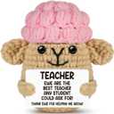 2 x Funny Crochet Sheep Teacher Appreciation Gifts,Ewe Are Best Teacher Gifts for Women Men,Thank You Christmas Birthday Gift for Male Famale Teachers from Students,Cute Handmade Sheep Office Desk Decor