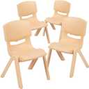 Flash Furniture 4 Pack Natural Plastic Stackable School Chair with 12'' Seat Height, Set of 4