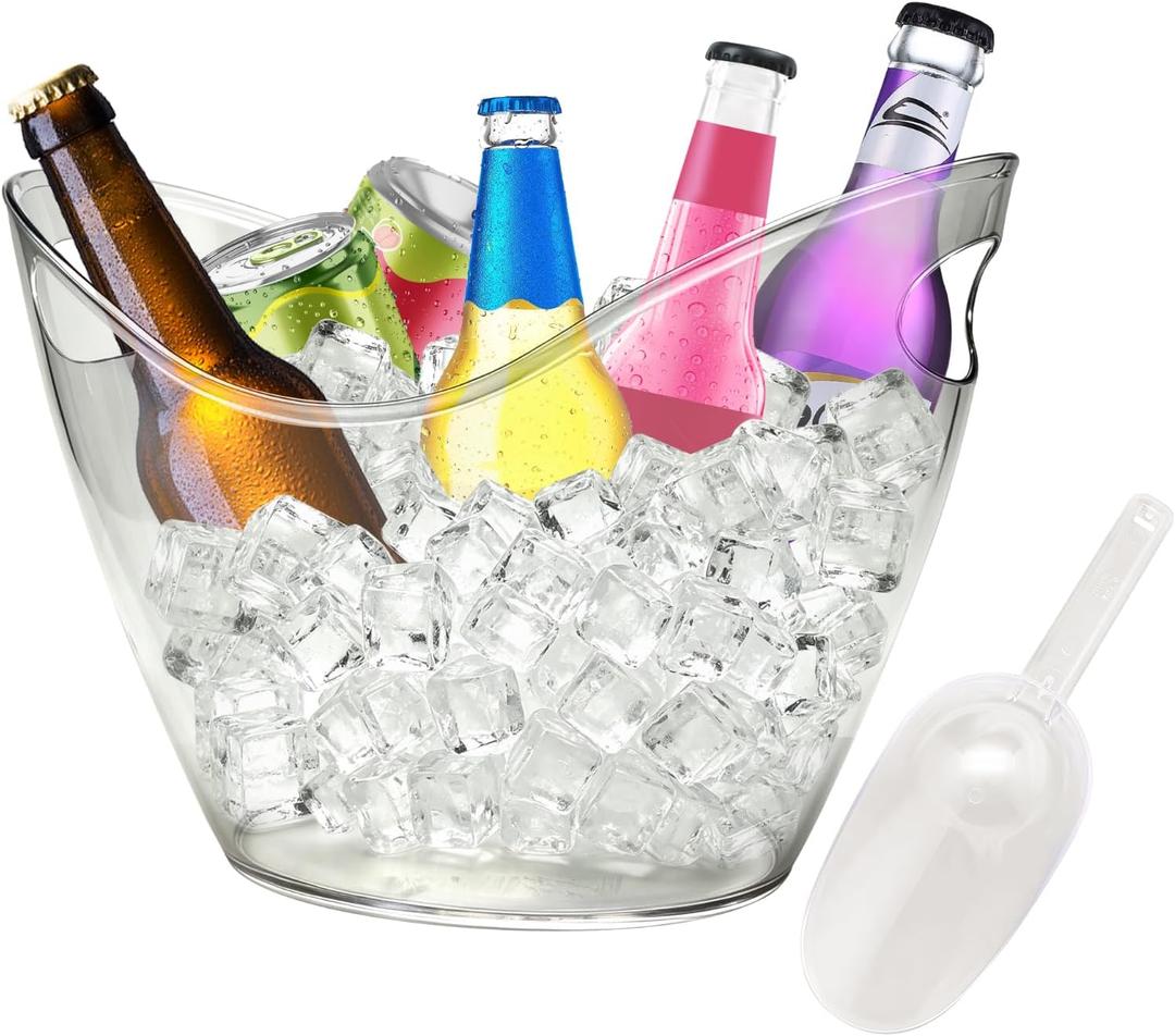 Large Plastic Ice Bucket for Parties 7.5L/8 Quarts, Beverage Tub with Scoop