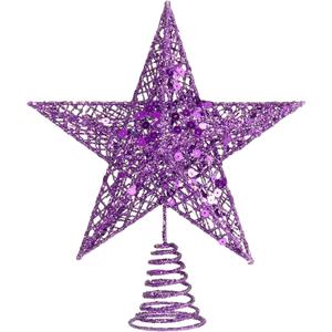 Blulu 10 Inches Purple Christmas Star Tree Topper Xmas Tree Topper Glitter Tree-top Star for Christmas Decorations