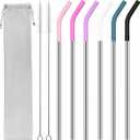 40 oz Stainless Metal Straws for 40 oz Stanley Tumbler, 6Pcs Reusable Straight Long Steel Straws with 12 Silicone Tips and 2 Straw Cleaning Brushes(6Color2, 40oz)