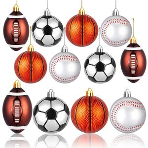 12Pcs Christmas Sport Ball Ornaments, Sports Ornaments Basketball Baseball Football Tennis for Christmas Tree Decoration, Balls for Home Xmas Tree Party Decor (4 Style)