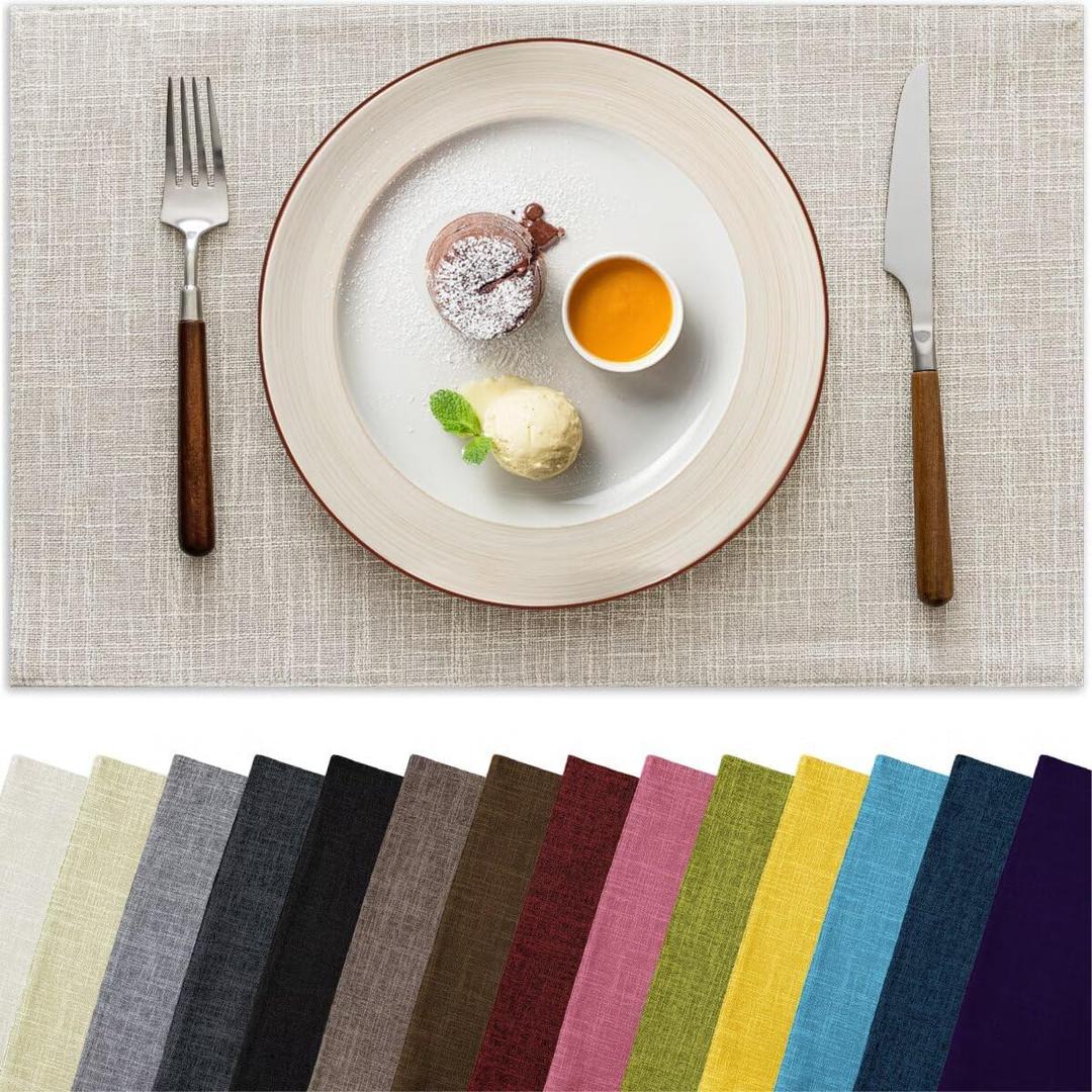 Placemats Set of 6, Bilayer Thickened Linen Place Mats Heat Resistant Machine Washable Wrinkle Free Carefully Selected Polyester Mats for Kitchen/Dining/Coffee Table (Cream Beige) Placemats Set of 6, Bilayer Thickened Linen Place Mats Heat Resistant Machine Washable Wrinkle Free Carefully Selected Polyester Mats for Kitchen/Dining/Coffee Table (Cream Beige)