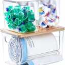 iCASA 3 in 1 Trash Bag and Dishwasher Pod Organizer Garbage Bags Dispenser | Large Acrylic Trash Bag Holder with Bamboo Lid, with 2 Pack Laundry Detergent Pods Container, Under Kitchen Sink Organizer