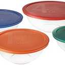 Pyrex Smart Essentials Mixing Bowl Set Including Locking Lids (Clear), 8 piece,5 quarts