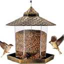 Twinkle Star Wild Bird Feeder Hanging for Garden Yard Outside Decoration, Hexagon Shaped with Roof (7.9 x 7.9 x 8.7 inches, *Bronze)