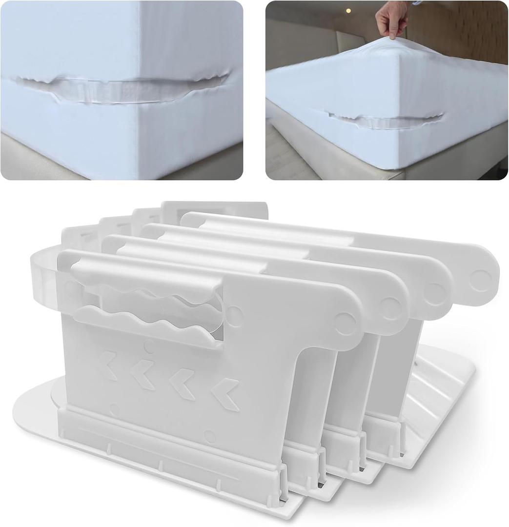 Bed Sheet Holders for Corners, Sheet Holders Keep Sheets Firm & Tight - Lock Fitted Bed Sheet Holder 4PCS, Sheet Straps for All Sheet Mattress Sizes Easy Installation (White)
