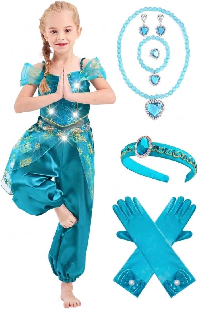 IKALI Princess Costume for Girls Kids Toddlers Arabian Princess Fancy Dress Up for Birthday Cosplay Party
