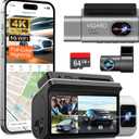 3 Channel 4K Dash Cam, High-Performance Image Sensor, 170° 2K Fisheye Cabin & 2K Rear, WiFi GPS, Night Vision, Parking Monitor, Touch Screen, 64GB Card Included