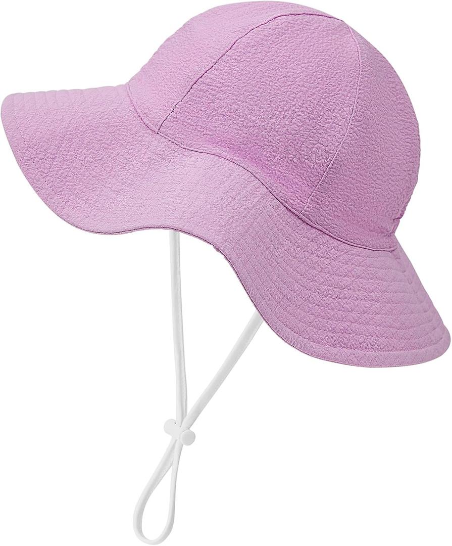 Zando Seersucker Baby Sun Hat Toddler UPF 50+ Adjustable Bucket Hats for Boys Girls Beach Hat Breathable Summer Cap Wide Brim (6-12 Months, Purple)