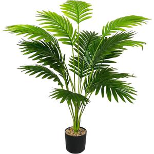 Artificial Areca Palm Plant Silk Fake Potted Faux Tree in Pot for Indoor Outdoor Modern Decoration House Living Room Home Decor Wedding Office Floor Garden (31" Green)