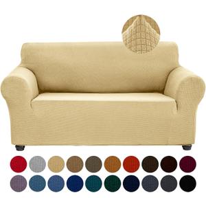 Joccun Stretch Sofa Cover for 2 Cushion Couch, Water Repellent Slipcover Protector, Washable Polyester Spandex Furniture Cover for Living Room, Pets (Champagne) (Medium55"-78"))