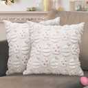 Easter Pillow Covers 18x18 inch Set of 2 Easter Egg Decorations Pink Ears White Eggs Throw Pillow Cases Soft Plush Faux Fur Wool Pillow Covers Holiday Decor for Sofa Living Room