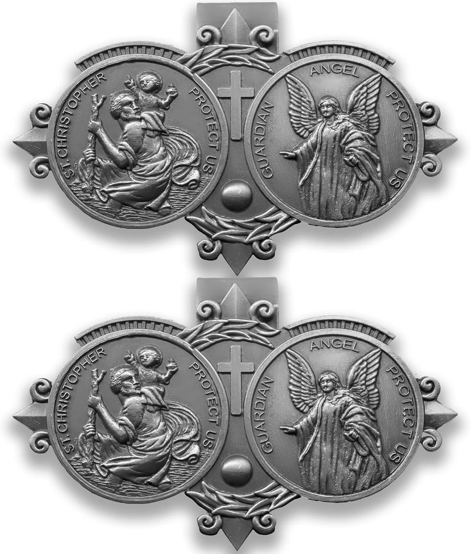 6 x 2-Pack Metal St. Christopher Medal & Guardian Angel Car Visor Clip - Safe Driving Protection for Journeys, Gift for New Drivers/Family/Friends