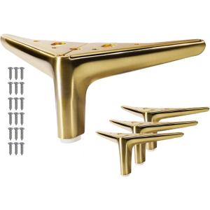4-inch Brushed Gold Furniture Legs, Legs for Furniture Set of 4 Modern Furniture Feet Metal Table Legs for Cabinet Sofa Couch Chair Bed Dresser Wardrobe Risers DIY Replacement